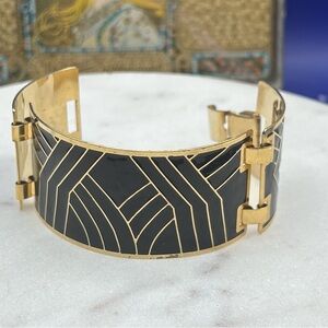 Vintage Black and Gold Geometric wide  link enamel Bracelet